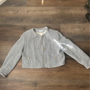 Zara Blue and Gold Button Herringbone Jacket
